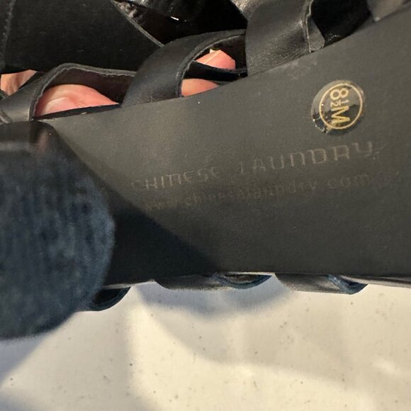 Strappy Black High Heel Sandals 8.5M By Chinese Laundry Leather Upper Peep Toe B - Picture 4 of 8